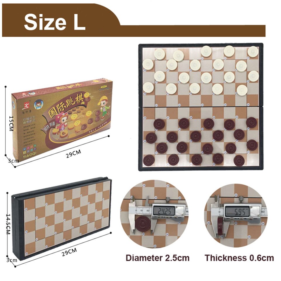 BSTFAMLY International Checkers Portable Plastic Chess Set 29*29/20*20cm Folding Checkerboard Magnetic Chess Game 100 Checker T1: 29 x 29 x 3 cm