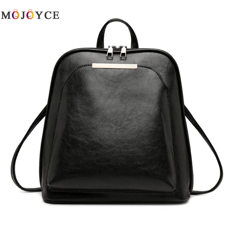 Vintage Oil Wax Leather Backpack Women Travel Satchel Casual Shoulder School Bagpack Female Back packVintage Oil Wax Leather: Black