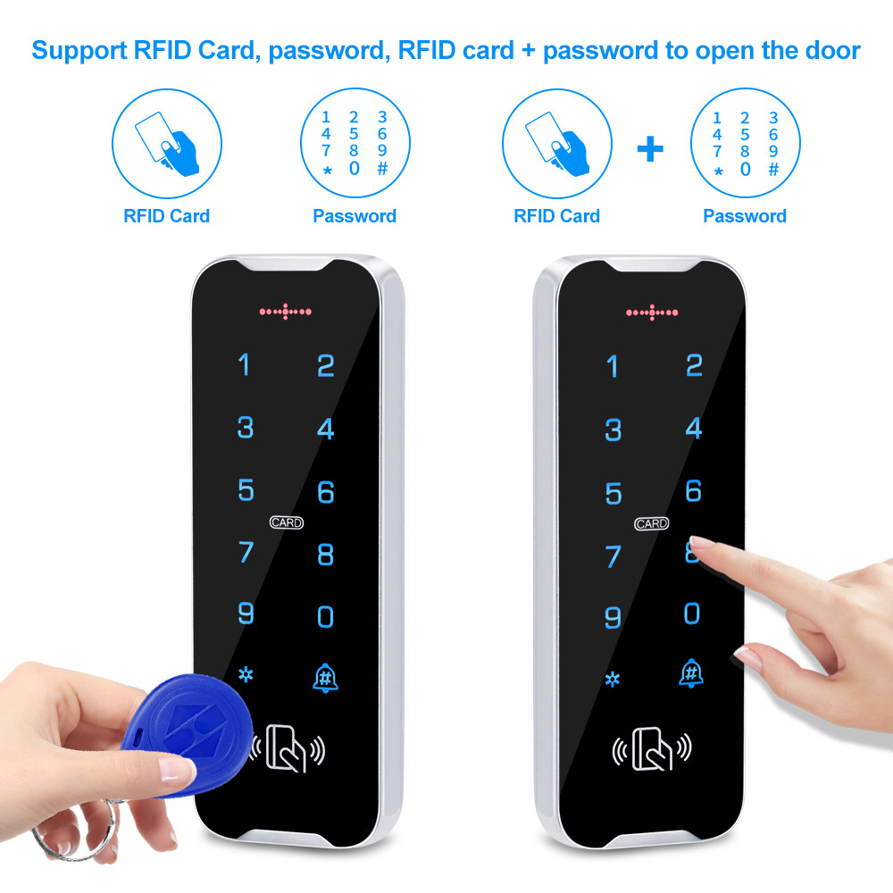 Outdoor Waterproof Access Control Keypad RFID Keyboard System 125KHz Card Reader Metal Touch Controller Wiegand26/34 Doorbell