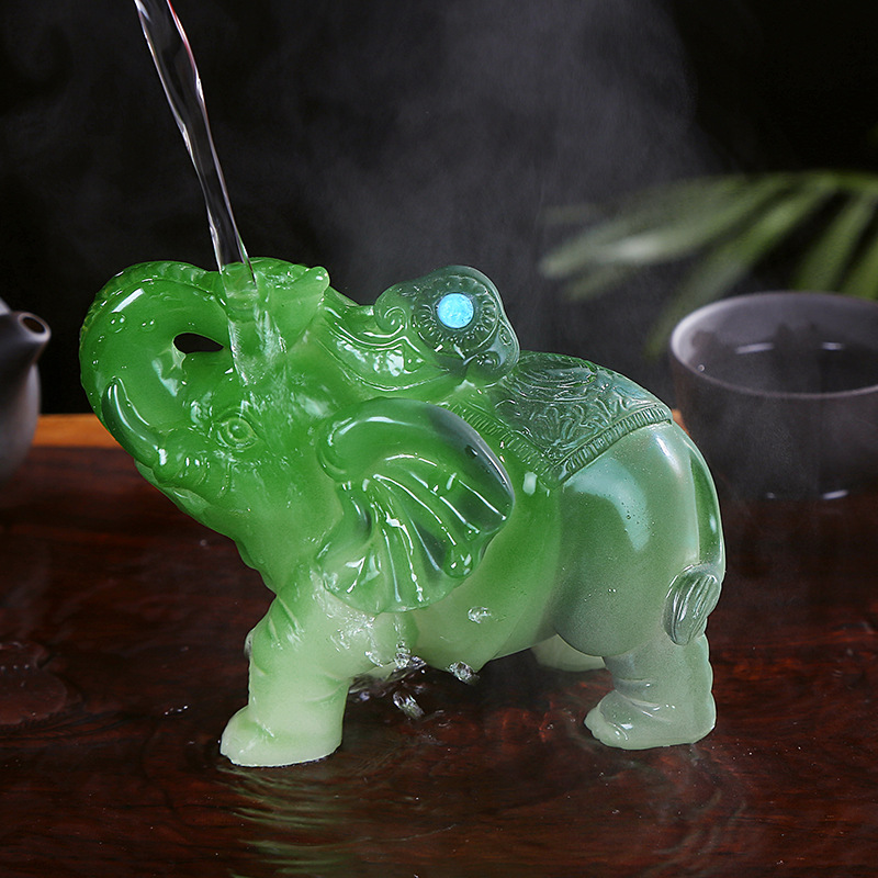 Théière chinoise à couleur changeante en résine artisanale, coffret à thé kungfu, animal porte-bonheur, décoration d'éléphant Feng Shui, ornement de salon de thé: BS04