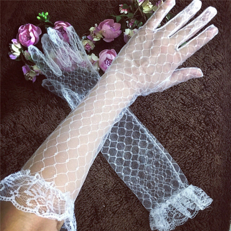 Blanco/Rojo largo mujer encaje novia guantes codo longitud completo dedo boda Accesorios blanco codo longitud guantes boda