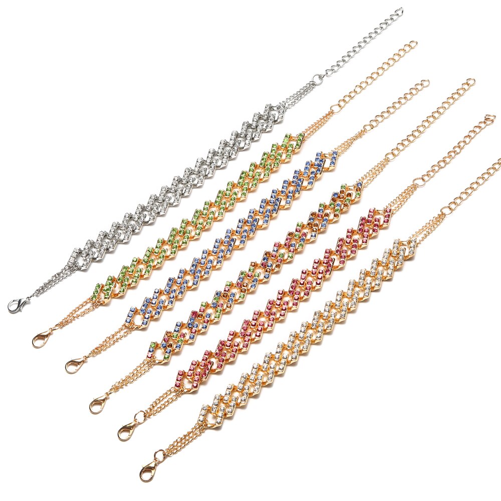 Tobillera ostentosa con diamantes de imitación para Eslabón cubano, cadenas para el tobillo, sandalias para mujer, cadena para pies descalzos, joyería al por mayor