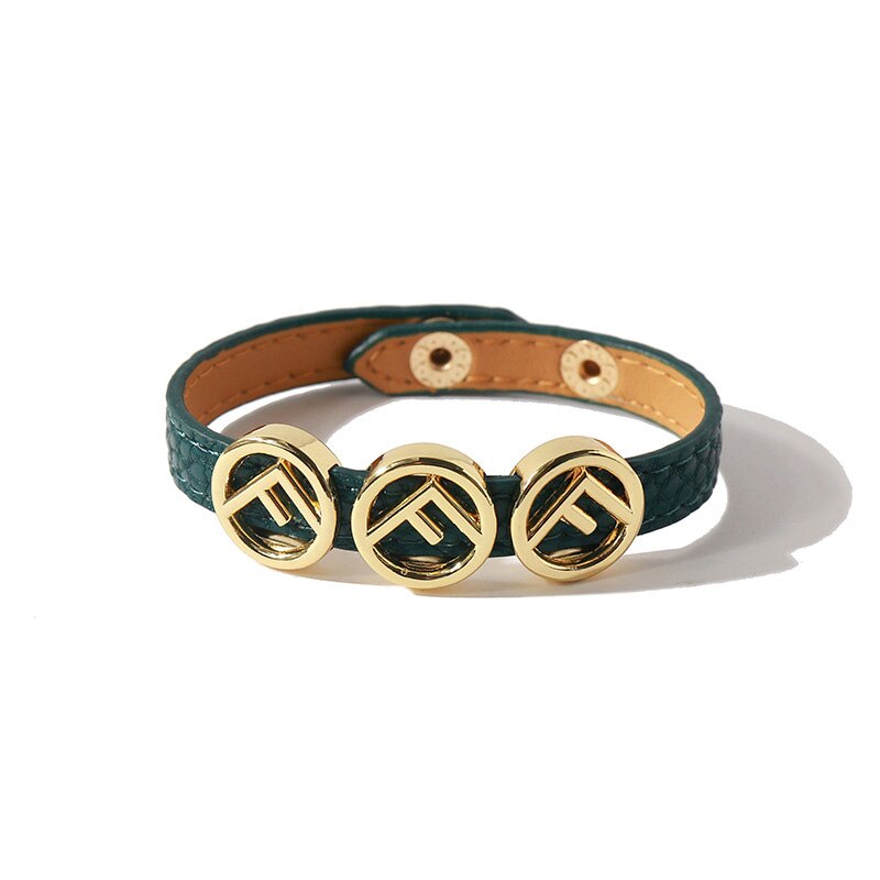 Alta qualidade estilo punk couro do plutônio 316l aço banhado a ouro f carta encantos pulseira & bangle para mulheres marca jóias atacado: Green