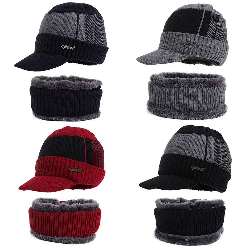 Zachte sjaal muts tweedelig set winter dikke muts warmer winddicht breien nek mannelijke mutsen  p7 w 2