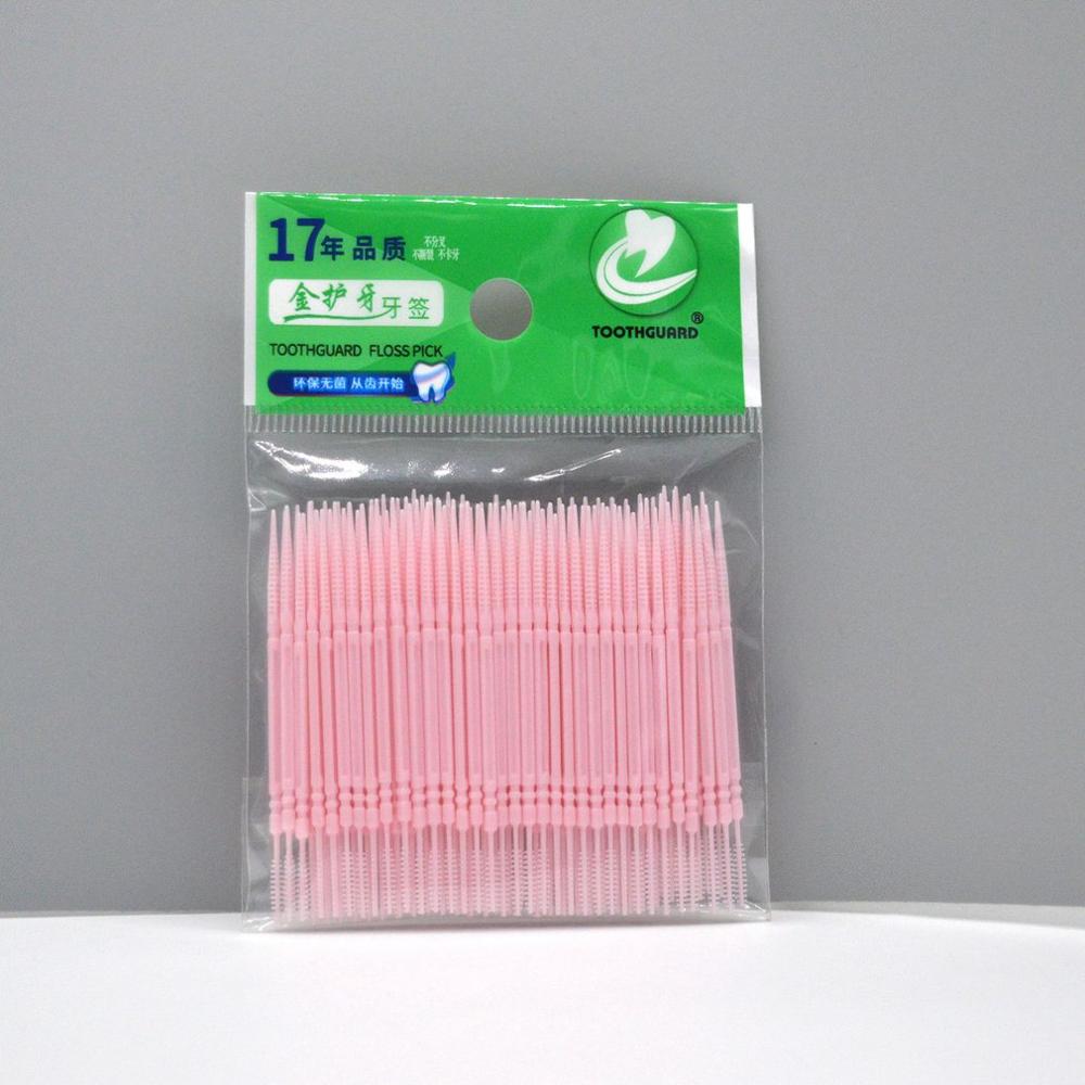 200PCS Disposable Double Head Plastic Tooth Floss Hygiene Dental Floss Interdental Toothpick Healthy for Teeth Cleaning freeship: Pink
