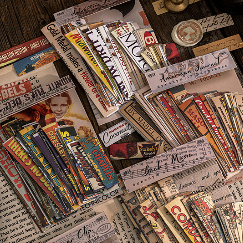 100 stk vintage magasin avis bogstaver dekorative lange klistermærker retro tekstmateriale scrapbog etiket papirvarer kunst planlægger
