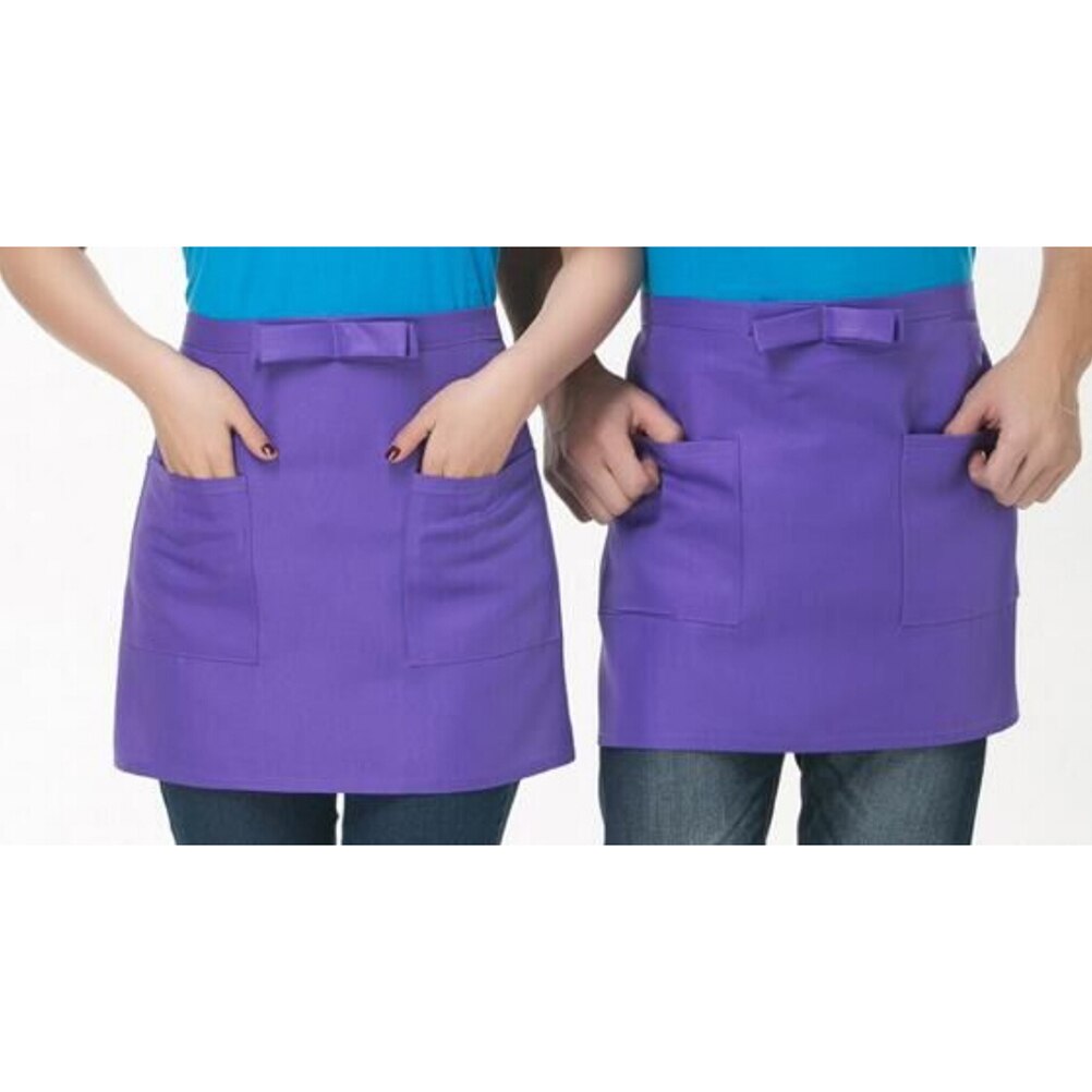 Black Waterproof Half Apron Catering Baking Bar Hotel Waiter Kitchen Home Apron 2 Pocket Ladies Mens Cotton Short Waist Chefs