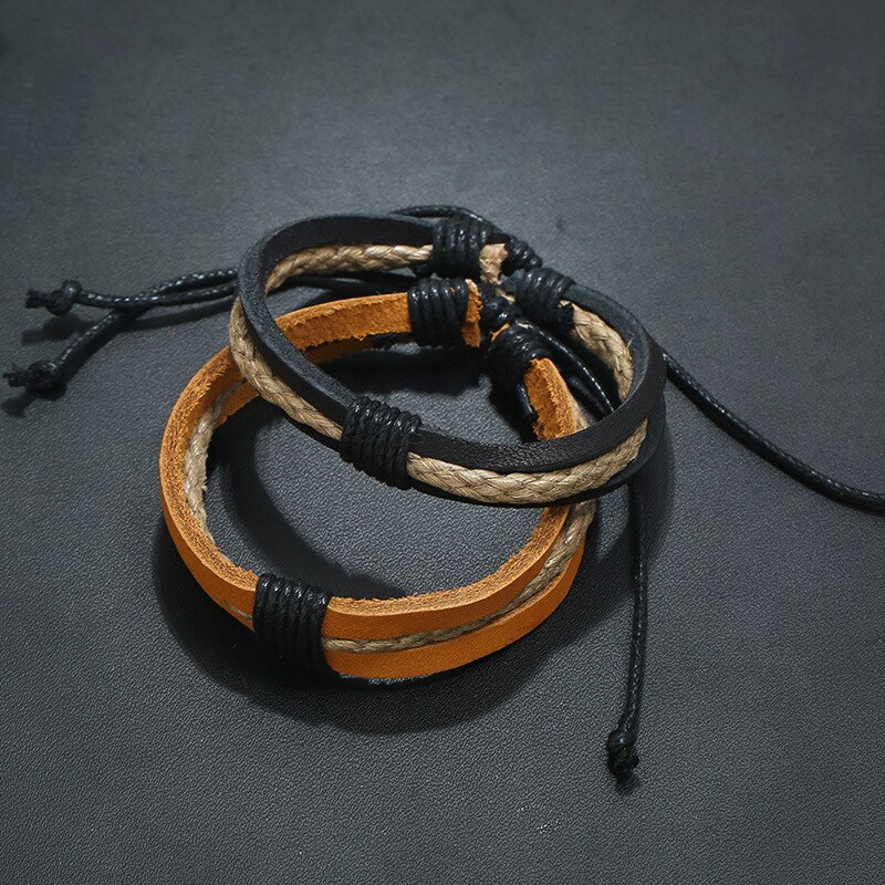 Vintage Rope Braided Leather Bracelets for Men Multilayer Lace up Wrap Bracelets&Bangles Jewelry for Male Daily