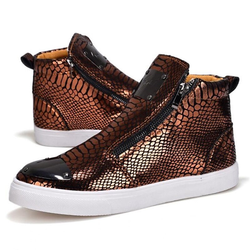 Mens Snake skin Grain Boots Zipper Casual Outdoor High-Top Shoes Man Metal Toe Boots Men's Slip-On Party Driving Boot