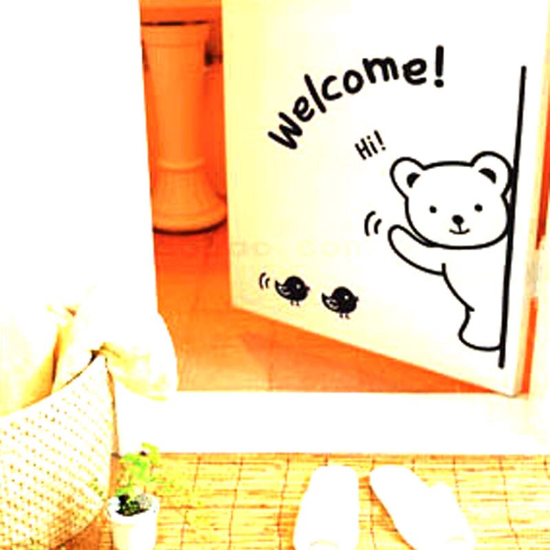 Cartoon Bear welcome Wall Sticker art decals living room bedroom decorations wallpaper wall edge Mural Removable door stickers