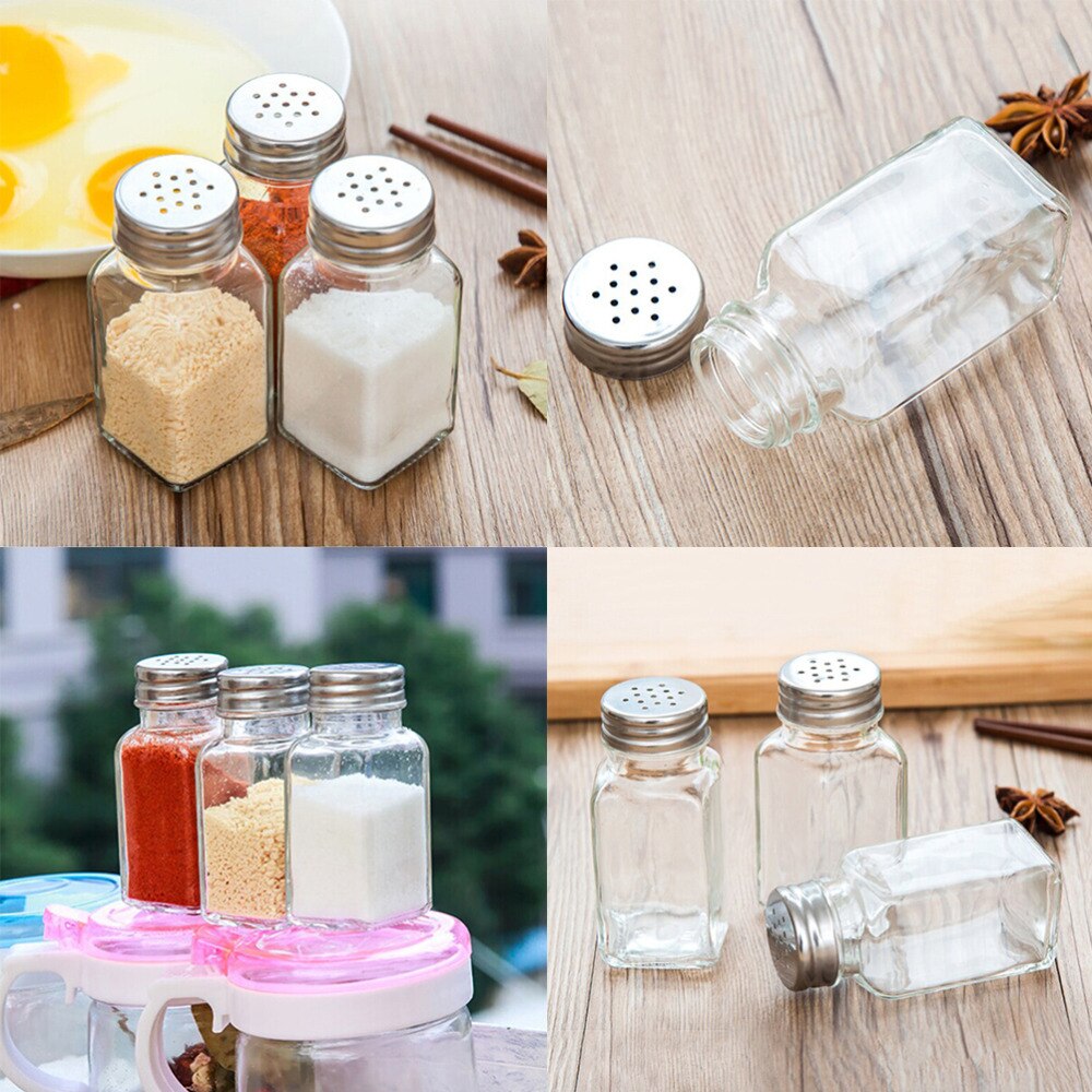 1p burkar ört krydda förvaringslock kapning rostfritt stål glas socker salt peppar shaker cruet krydda verktyg