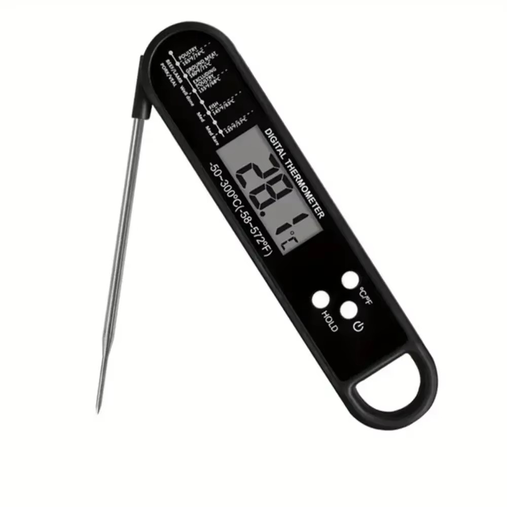 Folding Food Thermometer Kitchen Baking Digital Water Thermometer Food Probe Meat Grill Thermometer: black