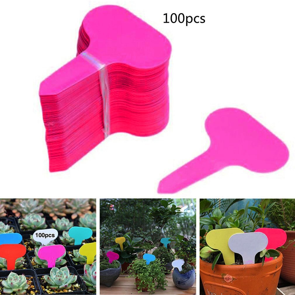 100 st plast t-typ trädgårdsmärken ornament växt blomma etikett plantskola tjocka tag markörer för växter trädgård dekoration