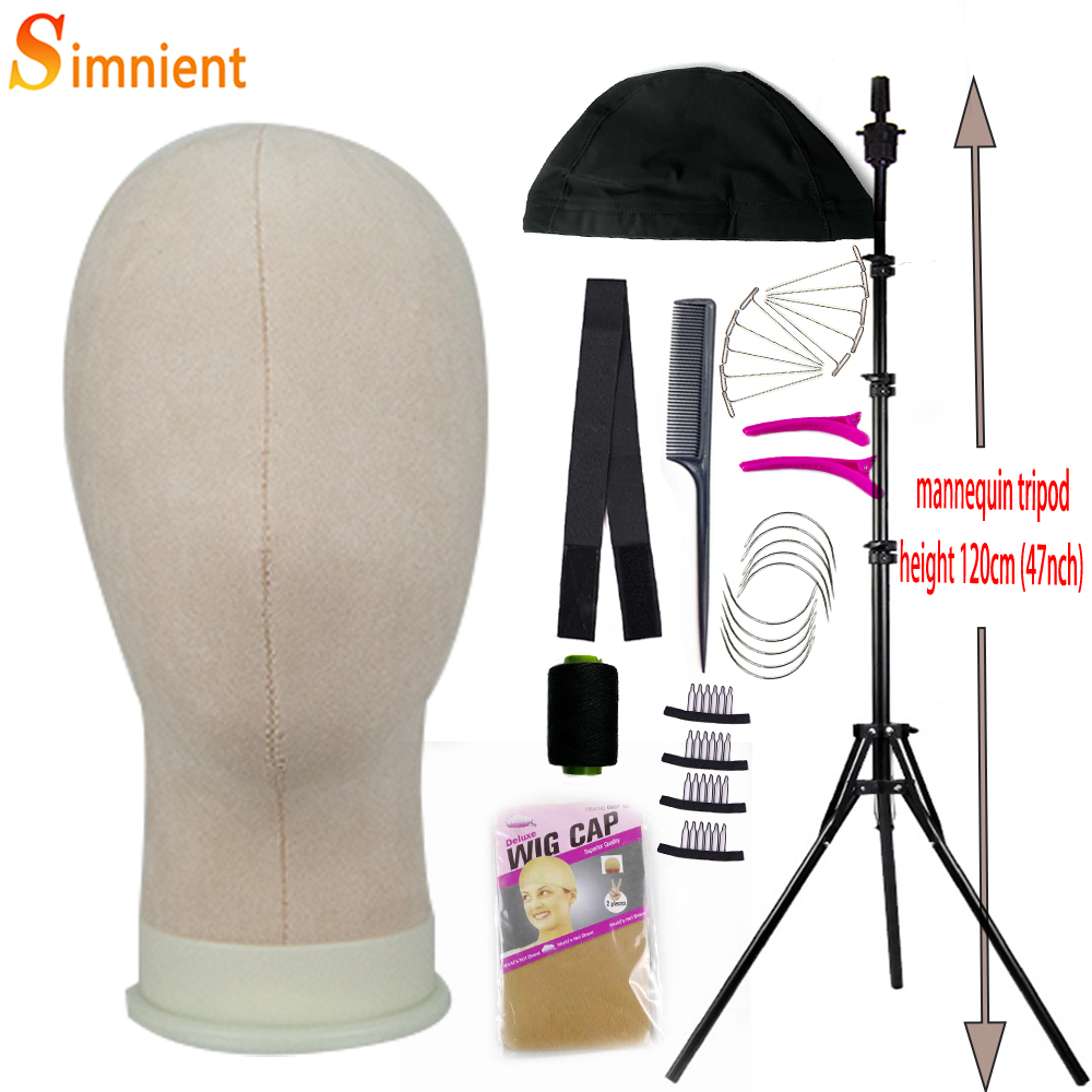 Mannequin Head Wig Stand Canvas Block Head With Adjustable Mannequin Head Tripod For Wigs Making Display Wth Wig Caps T Pins