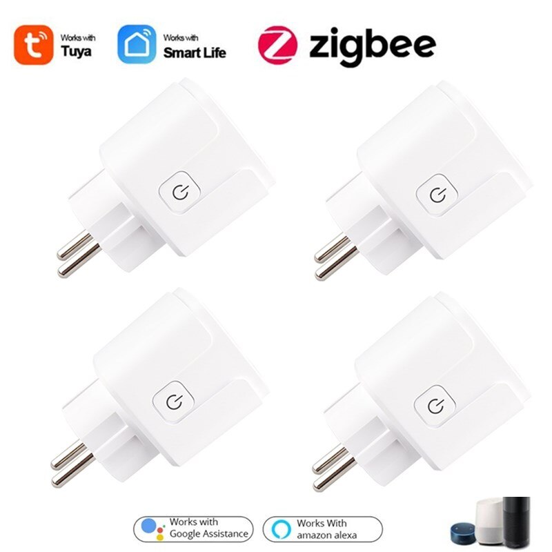 Zigbee Smart Plug Eu 15A Stopcontact Timing Functie Thuis Voice Remote Tuya Smart Leven App Controle Met Alexa Google thuis: 4 pcs