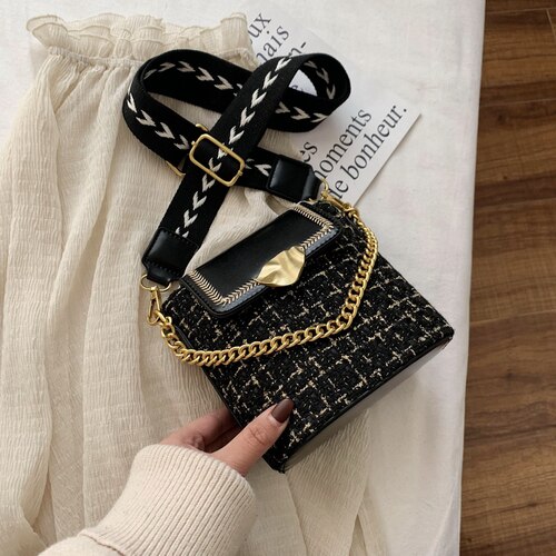 191227 Ivog Alledaagse Vrouwelijke Kleine Schoudertas Crossbody Handtas Zwart Bont Ketting Geometrische Emmer Tassen Voor Vrouwen: Black