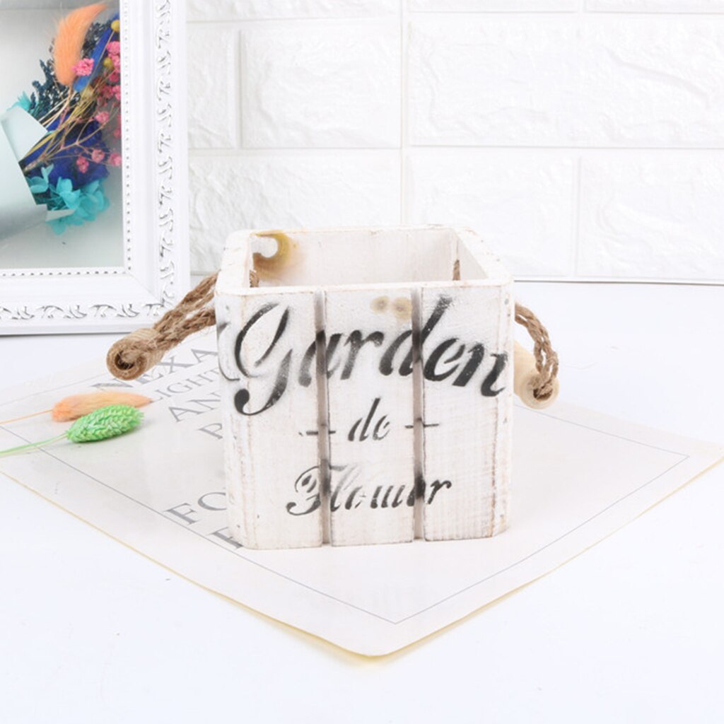 Vintage træ tønde planter potter træ have terrasse udendørs blomster plante: Firkantet hvid