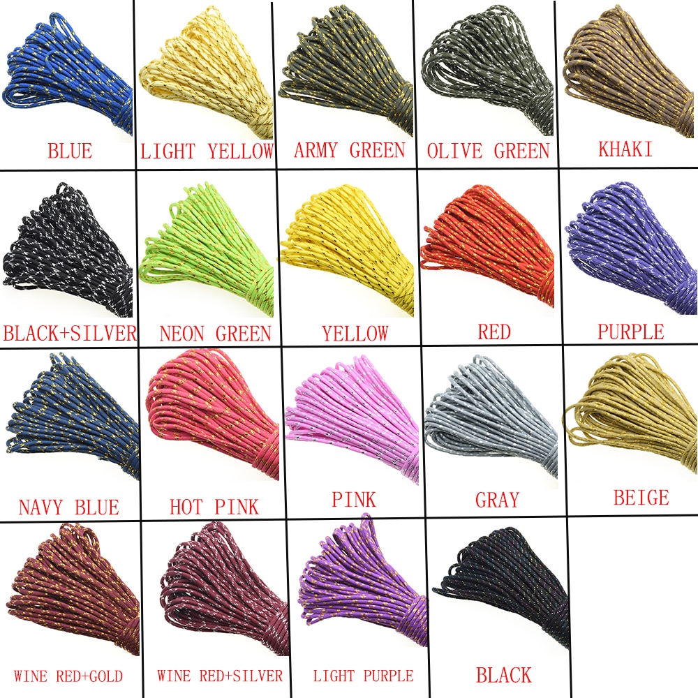Gold Silver Cord 550 Paracord Parachute Cord Lanyard Mil Spec Type III 7 Strand Core 100 FT 19 Colors