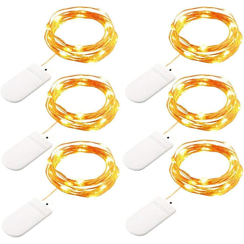 6 pacote de luzes de fadas led a pilhas luz da corda à prova dwaterproof água fio prata para diy festa casamento quarto pátio decoração natal: Branco quente