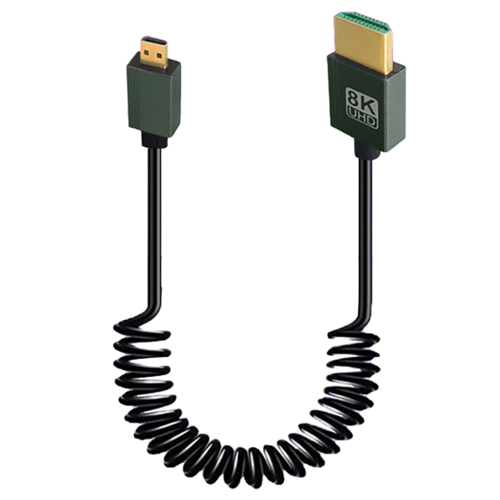 Cable en espiral Compatible con HDMI, 8K, 48Gbps, Compatible con Cable Mini/Micro HD para cámara/videocámara/PC/Monitor: Negro