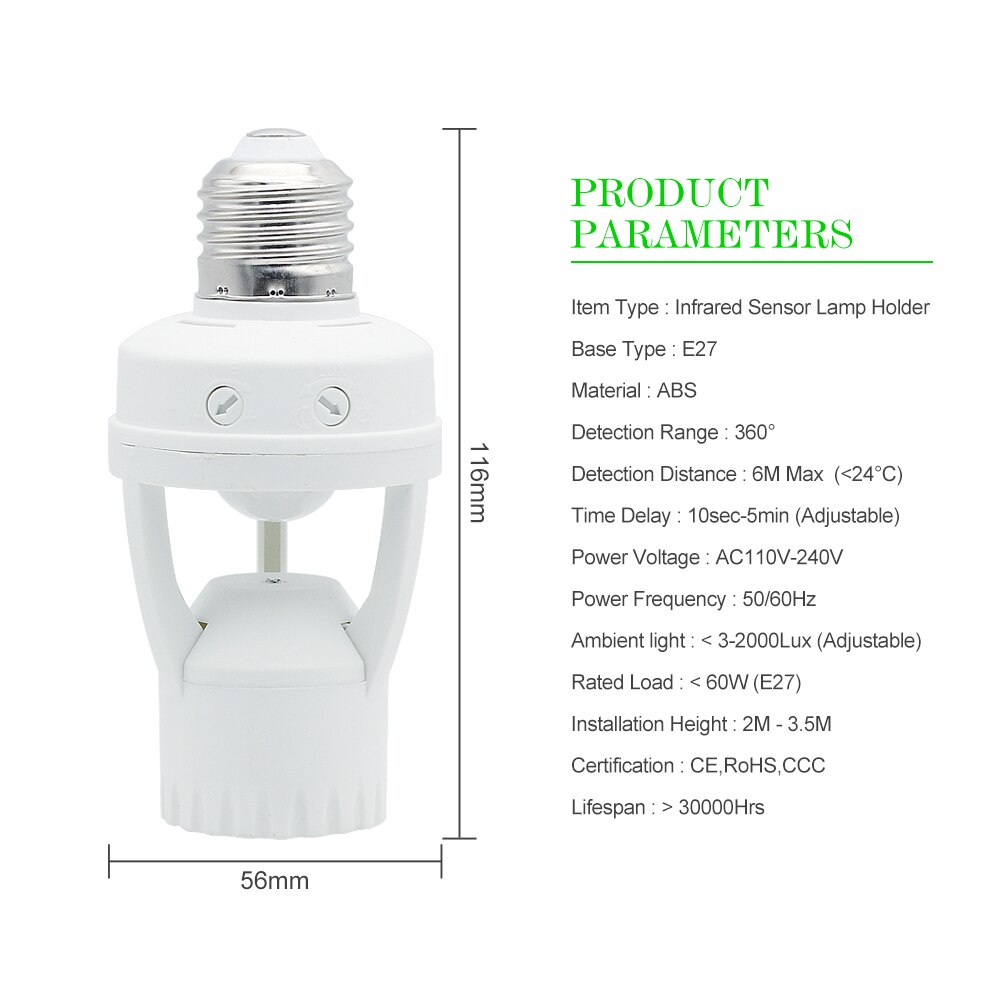 Motion Sensor Light Socket – E27 PIR Motion Detector Bulb Holder Adapter | Smart Light Control Socket For Garage, Pantry Room, Storage Lighting, Lamp