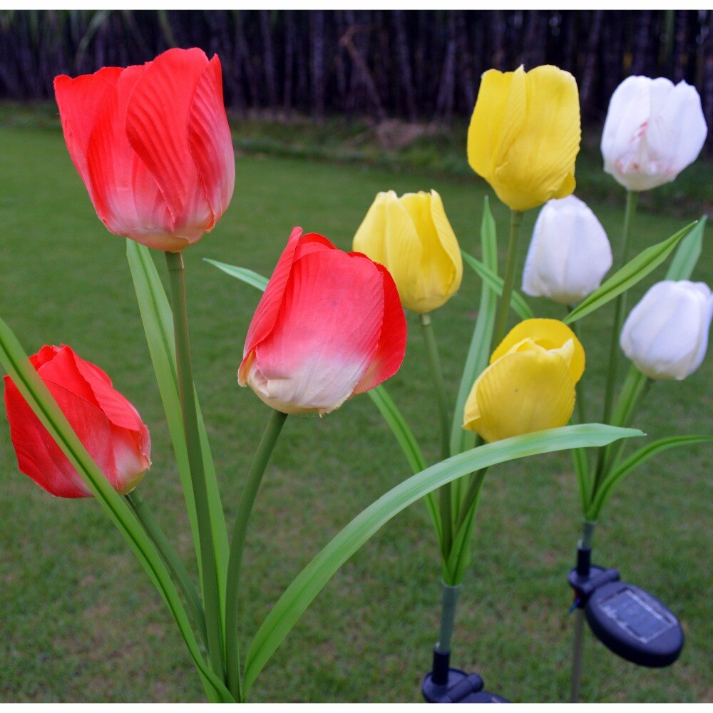 Lumiparty Solar Tulip Flower Lights Solar Powered Garden Outdoor Decorative Landscape LED Tulip Lamps Path Lights for Garden