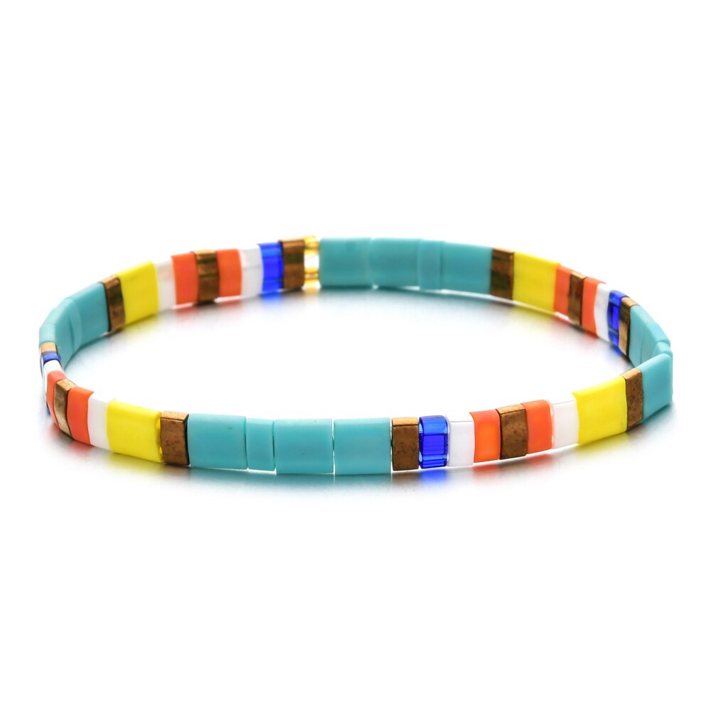 Smzy pulseira feminina com miçangas do arco-íris, artesanal e elástica, com pingentes da amizade, pulseira feminina: HGSL061