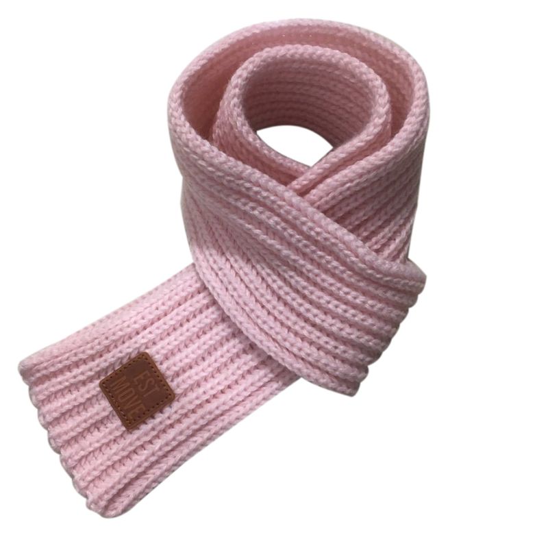 Børn drenge piger strikket tørklæde akryl fiber ensfarvet fortykket vinter hals varmere sjal gummi bogstaver patch tørklæder  lx9e: Lyserød
