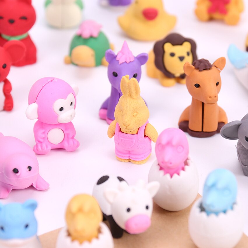 Stationery Supplies Kawaii Animal Pencil Erasers for Office School Kids Prize Writing Drawing Student 3PCS