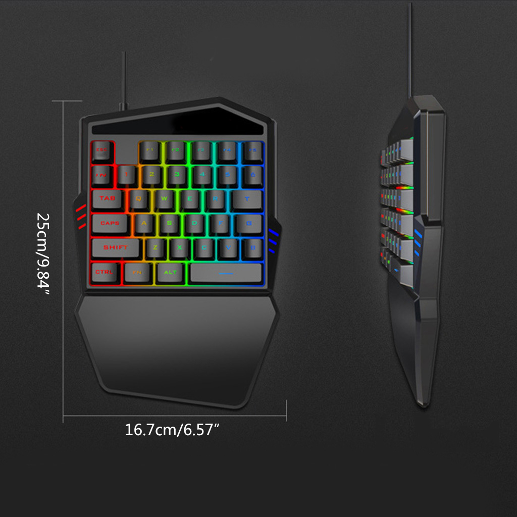 Single Hand Gaming Keyboard 35Keys RGB Luminous Backlight Gaming Keyboard for Windows PC Gamers Eat Chicken Mobile Game