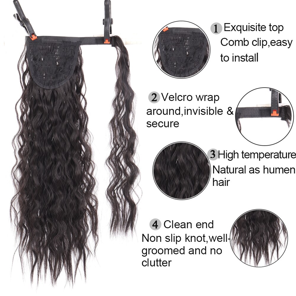 Weilai extensions syntetisk wrap on clip hestehaler majs bølget hestehale hårstykke ombre brun rød falsk hår lang hestehale paryk