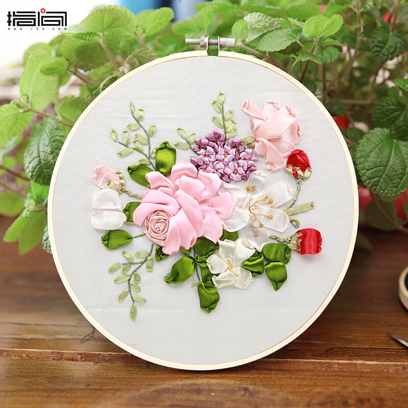 1 Pack Embroidery Flower Kit with Pattern+Instructions, Needlework DIY Beginner Stitch Kit Include 1 Embroidery Tools Hoop: B