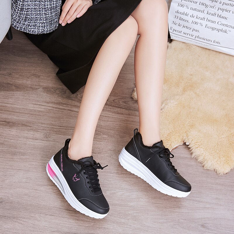 Women Toning Shoes Sport Black Pink Ladies Walking Flat Shoes Outdoor Lightweight Women Platform Sneakers