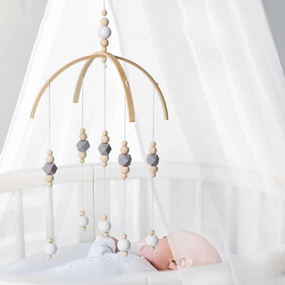 Baby nordisk stil rangler mobile træperler vindklokke klokke legetøj til børneværelset seng hængende indretning telt indretning fotografering rekvisitter: Gul