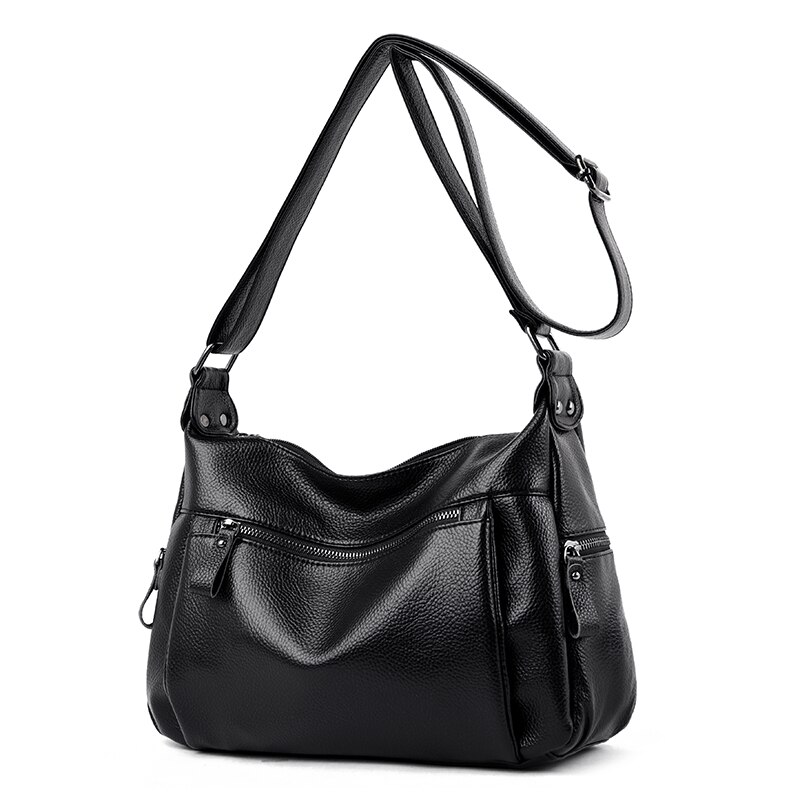 Schlichte damentasche, Jahrgang-schultertasche, Bote Tasche aus pu-leder, luxuriöse crossbody-tasche für damen, damenhandtasche: Schwarz