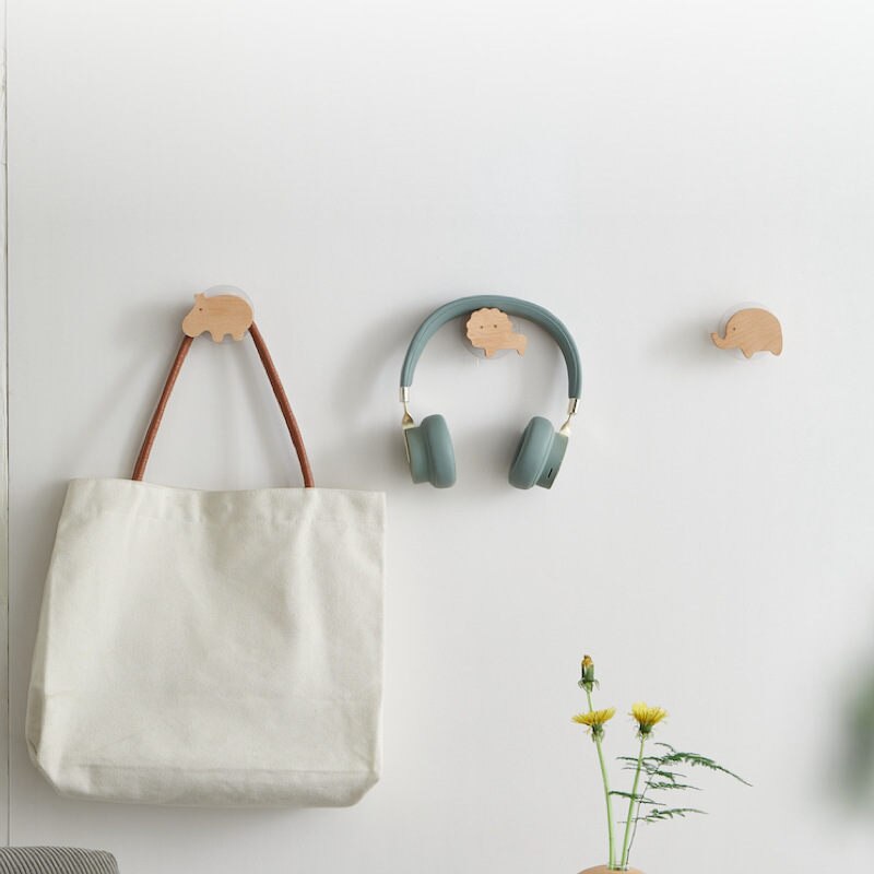 1pc drewno bukowe stałe haki Słodki zwierzę lis/kot/królik/placki dekoracja pokoju dziecięcego hak ścienny brelok nordycki wieszak U3