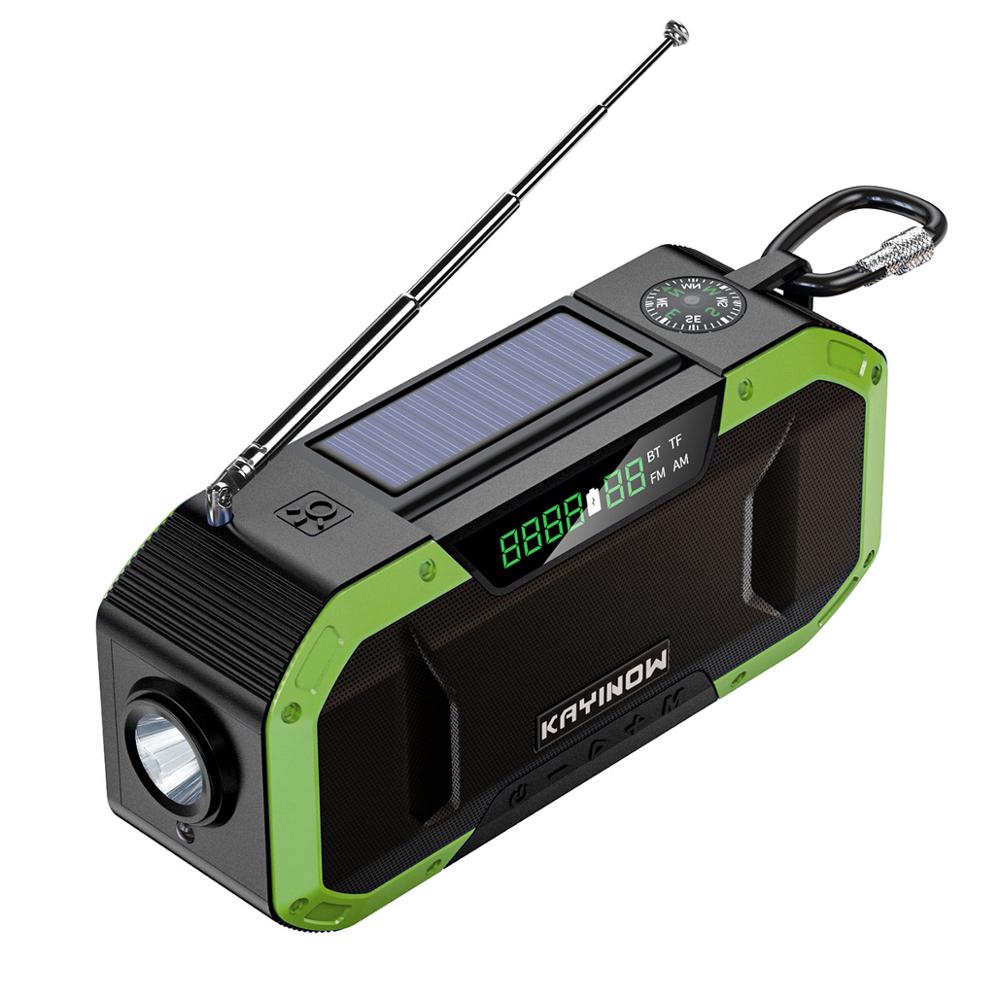 Portable Emergemcy AM/FM/WB/NOAA Weather Radio 5000mAH IPX5 Waterproof Phone Charger Hand Crank Radios LED Flashlight SOS Alarm: Green (Only Radio)