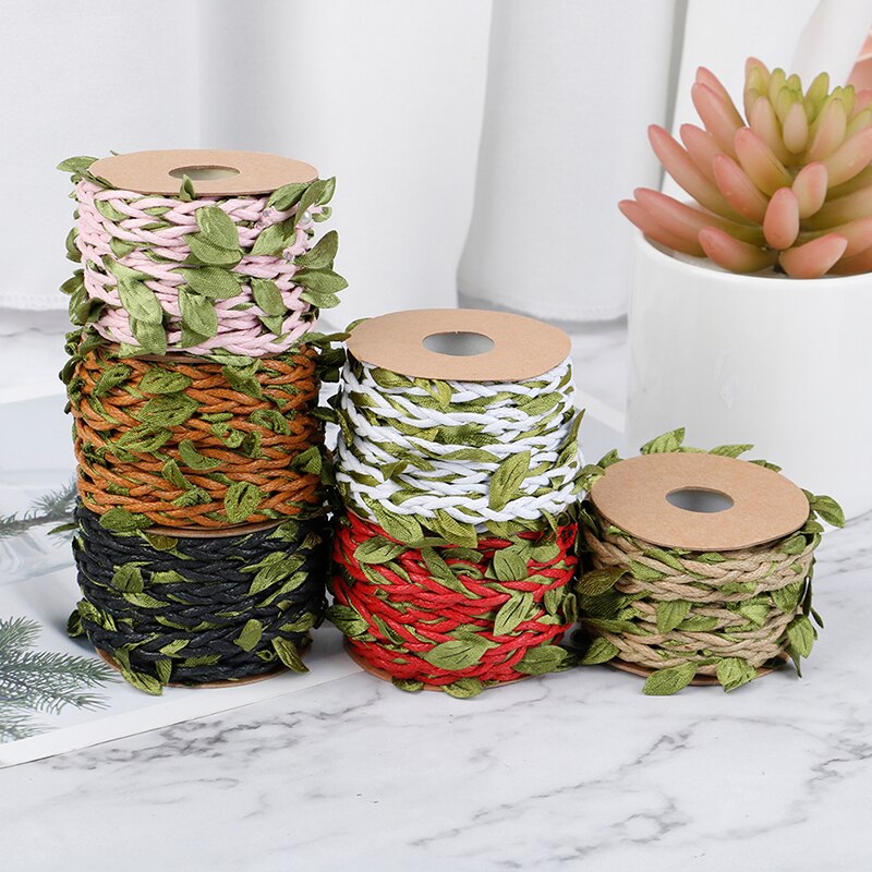 5M DIY Simulation Green Leaves Weaving Wax Rope Hemp Rope Wedding Birthday Wedding Decoration Rattan Bouquet Packaging Rope