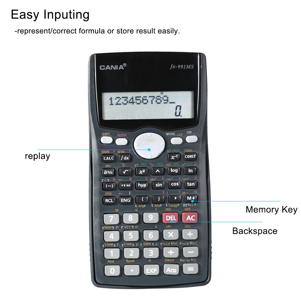 Scientific Calculator Counter 401 Functions Matrix Dot Vector Equation Calculate Solar and Battery Dual Powered 2 Line Display