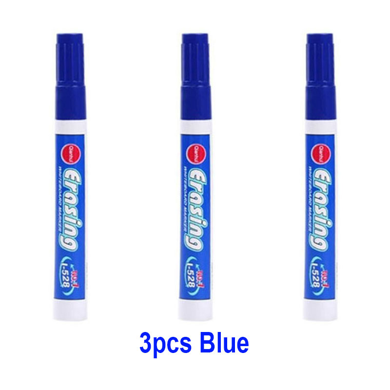 Stylos marqueurs effaçables de grande capacité, 4 couleurs, pour tableau blanc, écriture, fournitures de papeterie scolaires en classe: 3pcs Blue