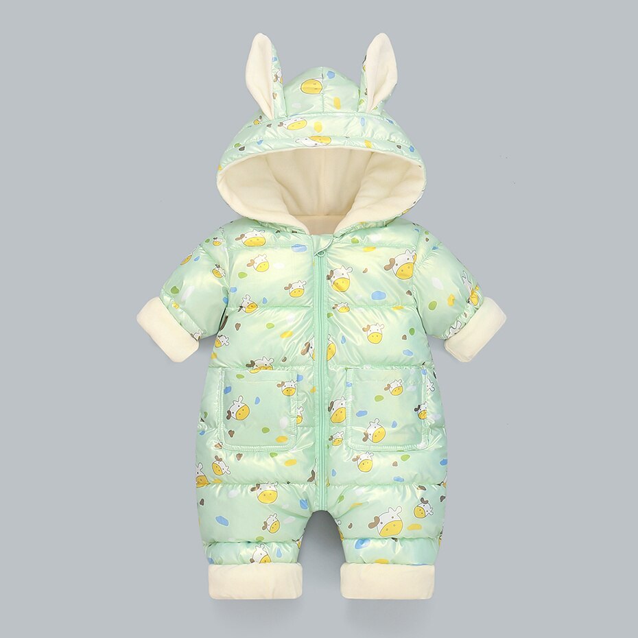 Pelele cálido para bebé, ropa gruesa de algodón con capucha, mono de dibujos animados para niño y niña de 0 a 24 meses, otoño e invierno, novedad de: Verde / 10-18M