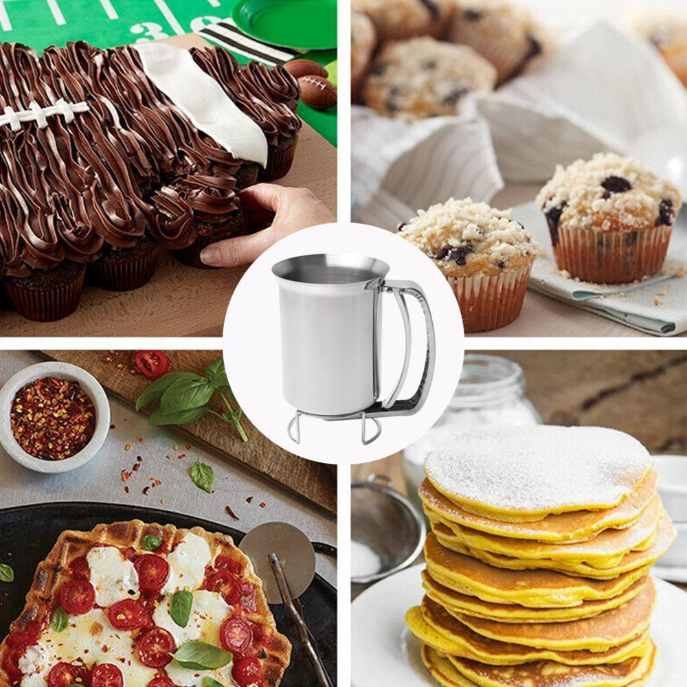 Handhållen pannkakssmetsdispenser med lock rostfri trattkaka cupcakes för bakning av smet verktyg köksstål  x1 e 9