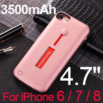 3500 mah/5000 mah magro ultra fino caso da bateria para o iphone 8 7 6s power bank carregador de backup caso para iphone 6s 7 8 plus + suporte: Rosy i6 i6s i7 i8
