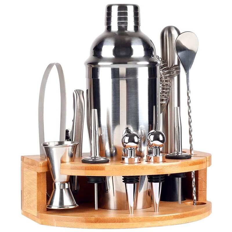 Kit de barman de 12 pièces avec support ensemble de secoueur à Cocktail en acier inoxydable-Martini Shaker Jigger passoire barre mélangeur cuillère