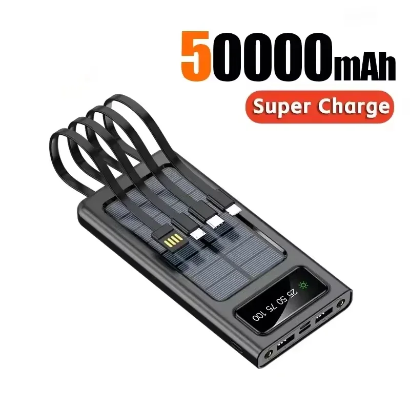 200000 mah solcelledrevet powerbank med ultrakapacitet, usb 4 in1 superhurtig opladning, usb type c, led-lys, udendørs powerbank til iphone: Hvid