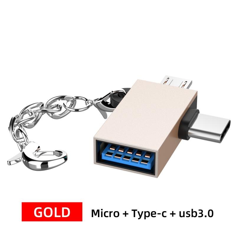 2 In 1 Otg Adapter Converter Type-C + Micro + Usb 3.0 Adapters Converters, voor Samsung Xiaomi Huawei Etc Android Mobiele Telefoon: 02
