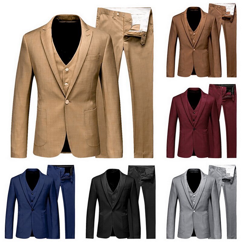 Conjuntos de chaleco y pantalones de negocios para hombres Traje + chaleco + Pantalones 3 piezas conjuntos delgados traje de padrino de bodas chaqueta Formal para fiestas