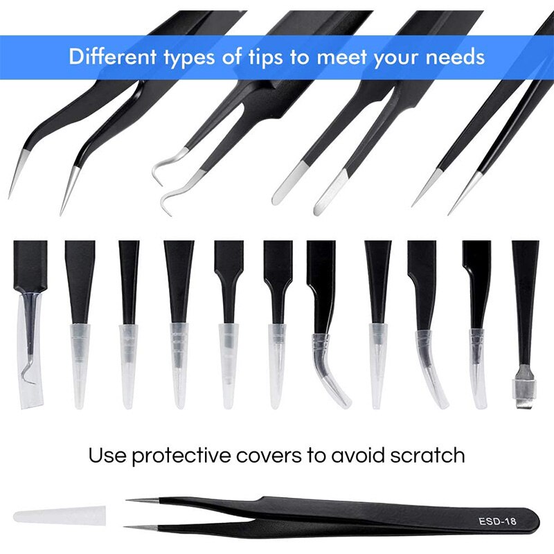 12 Pieces Tweezers Set, Anti-Static Tweezers Kit w... – Grandado