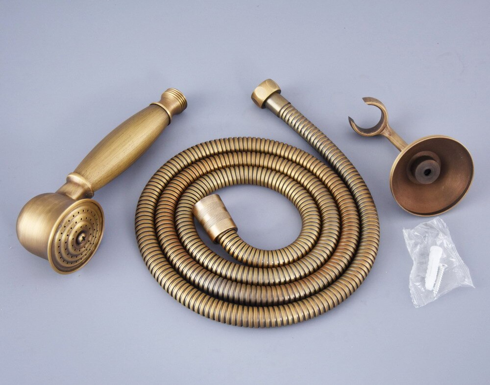 Antique Brass Hand Held Shower Head Wall Holder Bracket 1.5M Hose Set Water Saving Bathroom Handheld Sprayer ahh120