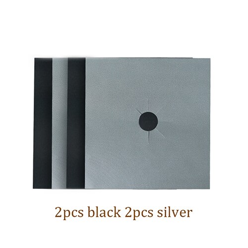 42 4pcs/set Gas Stove Cooker Protectors Cover/liner Clean Mat Pad Kitchen Gas Stove Stovetop Protector Kitchen Accessories: 2pc black 2pc Silver